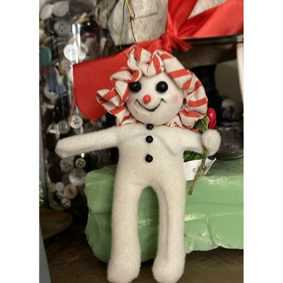 Snowmen Christmas Ornament Foam Balls Vintage Holiday Decor W Bonnet - Picture 4 of 7